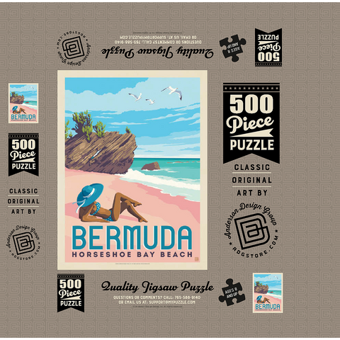 Bermuda: Horseshoe Bay Beach, Vintage Poster 500 Jigsaw Puzzle box 3D Modell