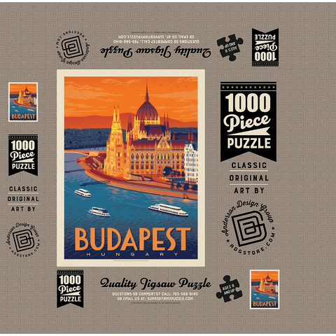 Hungary: Budapest, Vintage Poster 1000 Jigsaw Puzzle box 3D Modell