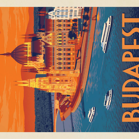 Hungary: Budapest, Vintage Poster 100 Jigsaw Puzzle 3D Modell