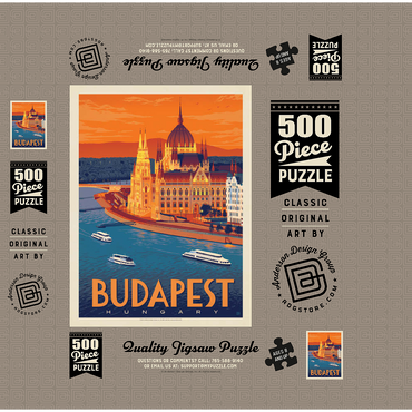 Hungary: Budapest, Vintage Poster 500 Jigsaw Puzzle box 3D Modell