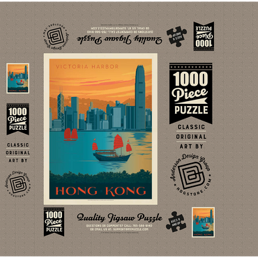 China: Hong Kong, Victoria Harbor, Vintage Poster 1000 Jigsaw Puzzle box 3D Modell