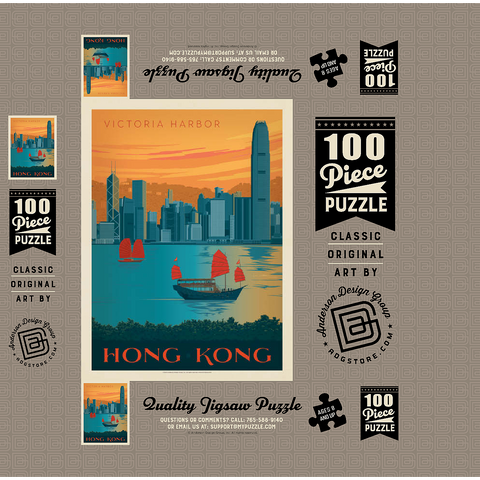 China: Hong Kong, Victoria Harbor, Vintage Poster 100 Jigsaw Puzzle box 3D Modell