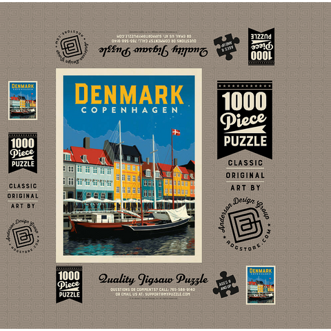 Denmark: Copenhagen, Vintage Poster 1000 Jigsaw Puzzle box 3D Modell