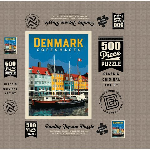 Denmark: Copenhagen, Vintage Poster 500 Jigsaw Puzzle box 3D Modell