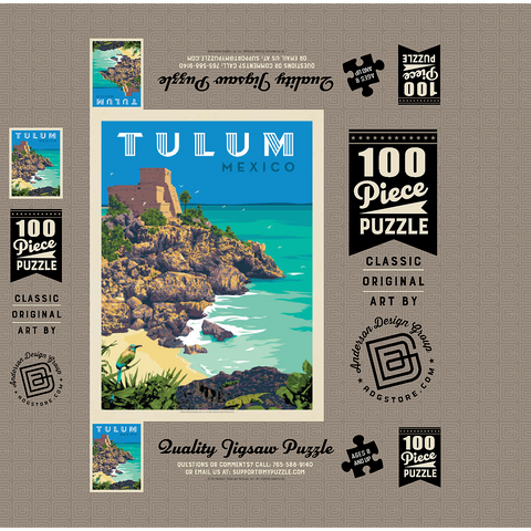 Mexico: Tulum, Vintage Poster 100 Jigsaw Puzzle box 3D Modell
