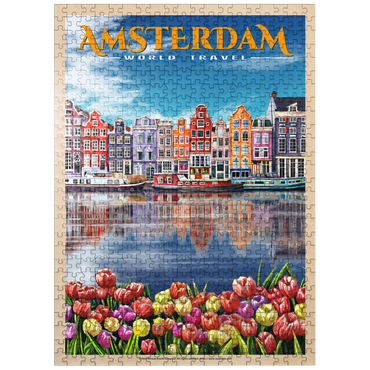 puzzleplate Amsterdam, Netherlands - City of Canals, Vintage Travel Poster 500 Jigsaw Puzzle