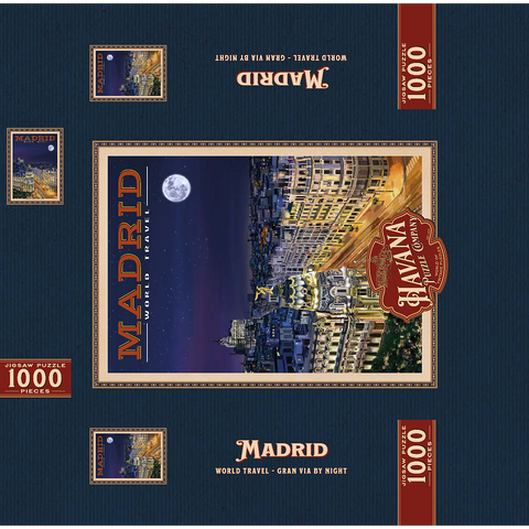 Madrid, Spain - Gran Vía by Night, Vintage Travel Poster 1000 Jigsaw Puzzle box 3D Modell