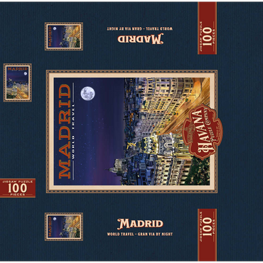 Madrid, Spain - Gran Vía by Night, Vintage Travel Poster 100 Jigsaw Puzzle box 3D Modell