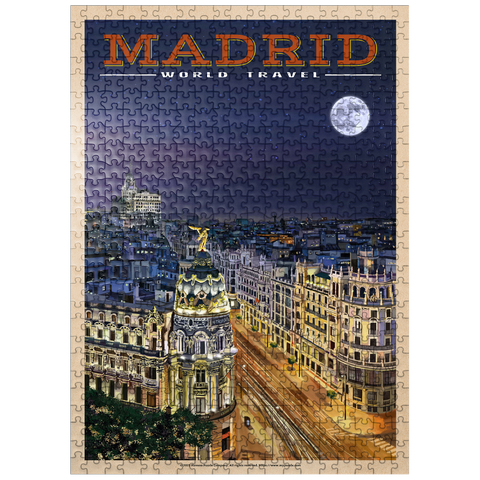 puzzleplate Madrid, Spain - Gran Vía by Night, Vintage Travel Poster 500 Jigsaw Puzzle