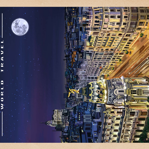 Madrid, Spain - Gran Vía by Night, Vintage Travel Poster 500 Jigsaw Puzzle 3D Modell