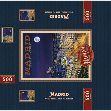 Madrid, Spain - Gran Vía by Night, Vintage Travel Poster 500 Jigsaw Puzzle box 3D Modell
