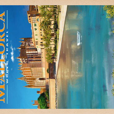 Palma de Mallorca, Spain - The Enchanting Santa Maria Cathedral by the Sea, Vintage Travel Poster 100 Jigsaw Puzzle 3D Modell