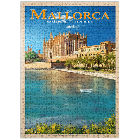puzzleplate Palma de Mallorca, Spain - The Enchanting Santa Maria Cathedral by the Sea, Vintage Travel Poster 500 Jigsaw Puzzle
