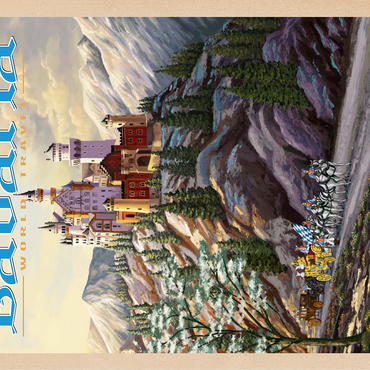 Neuschwanstein Castle, Germany - Whispers of Winter's Fantasy, Vintage Travel Poster 100 Jigsaw Puzzle 3D Modell