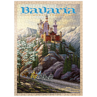puzzleplate Neuschwanstein Castle, Germany - Whispers of Winter's Fantasy, Vintage Travel Poster 500 Jigsaw Puzzle