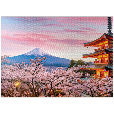 puzzleplate Cherry blossom at the Chureito Pagoda with a view of Mount Fuji - Japan 1000 Jigsaw Puzzle