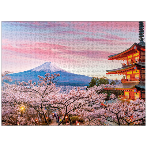 puzzleplate Cherry blossom at the Chureito Pagoda with a view of Mount Fuji - Japan 1000 Jigsaw Puzzle