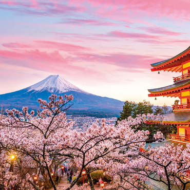 Cherry blossom at the Chureito Pagoda with a view of Mount Fuji - Japan 100 Jigsaw Puzzle 3D Modell