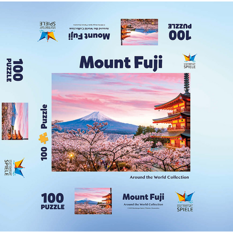 Cherry blossom at the Chureito Pagoda with a view of Mount Fuji - Japan 100 Jigsaw Puzzle box 3D Modell