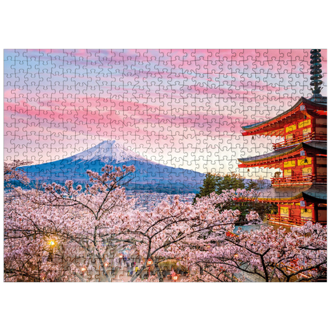 puzzleplate Cherry blossom at the Chureito Pagoda with a view of Mount Fuji - Japan 500 Jigsaw Puzzle