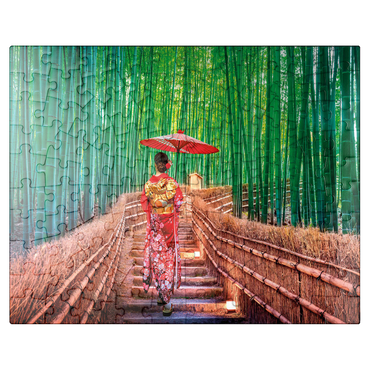 puzzleplate Woman in a traditional kimono in a bamboo forest near Kyoto, Japan 100 Jigsaw Puzzle