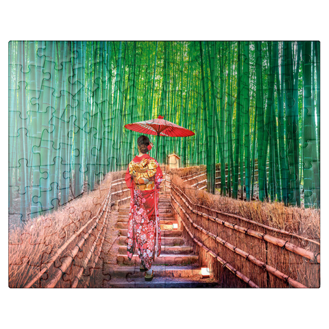 puzzleplate Woman in a traditional kimono in a bamboo forest near Kyoto, Japan 100 Jigsaw Puzzle