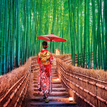 Woman in a traditional kimono in a bamboo forest near Kyoto, Japan 100 Jigsaw Puzzle 3D Modell