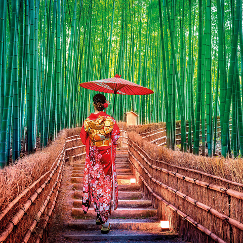 Woman in a traditional kimono in a bamboo forest near Kyoto, Japan 500 Jigsaw Puzzle 3D Modell