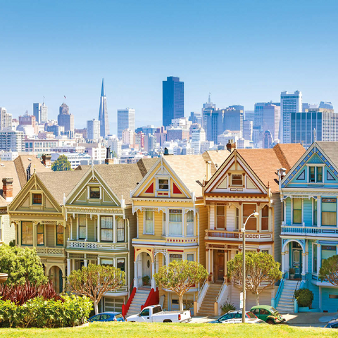 San Francisco skyline with the "Painted Ladies" at Alamo Square in the foreground - California, USA 100 Jigsaw Puzzle 3D Modell