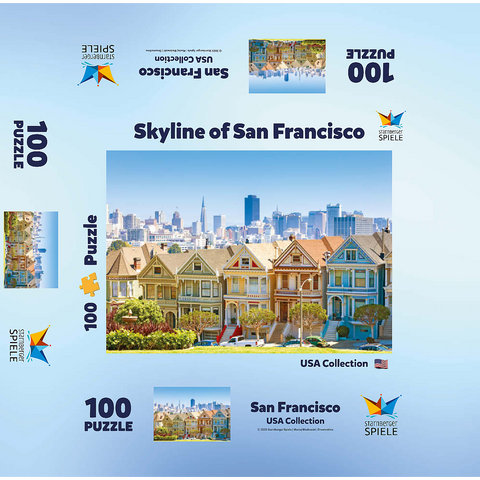 San Francisco skyline with the "Painted Ladies" at Alamo Square in the foreground - California, USA 100 Jigsaw Puzzle box 3D Modell