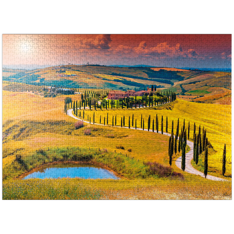 puzzleplate Sunset in a picturesque Tuscan landscape - Crete Senesi, Italy 1000 Jigsaw Puzzle