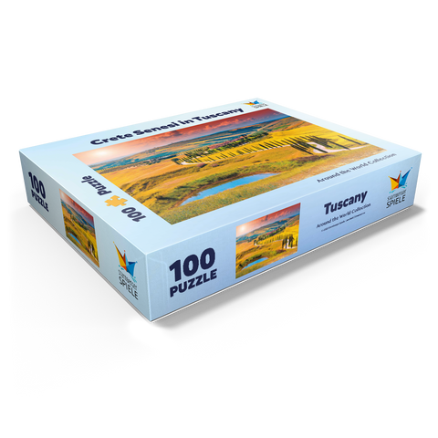 Sunset in a picturesque Tuscan landscape - Crete Senesi, Italy 100 Jigsaw Puzzle box view1
