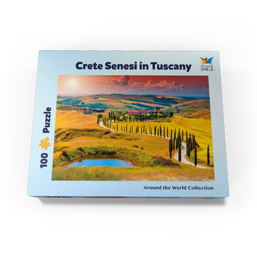 Sunset in a picturesque Tuscan landscape - Crete Senesi, Italy 100 Jigsaw Puzzle box view1