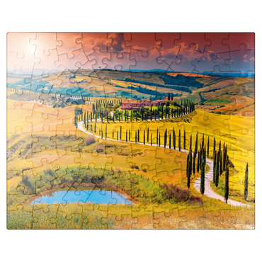 puzzleplate Sunset in a picturesque Tuscan landscape - Crete Senesi, Italy 100 Jigsaw Puzzle