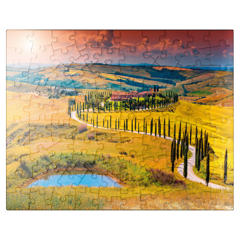 puzzleplate Sunset in a picturesque Tuscan landscape - Crete Senesi, Italy 100 Jigsaw Puzzle