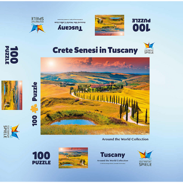 Sunset in a picturesque Tuscan landscape - Crete Senesi, Italy 100 Jigsaw Puzzle box 3D Modell