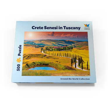 Sunset in a picturesque Tuscan landscape - Crete Senesi, Italy 500 Jigsaw Puzzle box view1