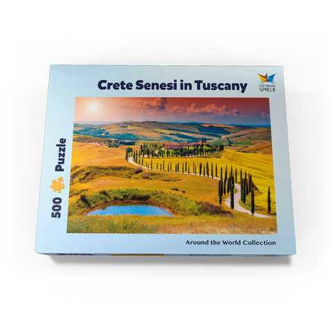 Sunset in a picturesque Tuscan landscape - Crete Senesi, Italy 500 Jigsaw Puzzle box view1