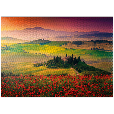 puzzleplate Picturesque sunrise in Tuscany - Pienza, Italy 1000 Jigsaw Puzzle