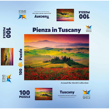 Picturesque sunrise in Tuscany - Pienza, Italy 100 Jigsaw Puzzle box 3D Modell