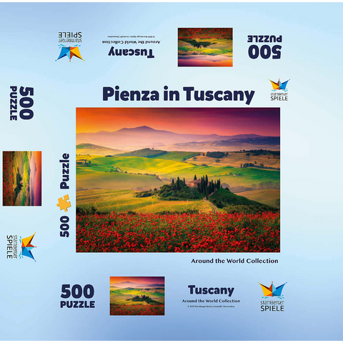 Picturesque sunrise in Tuscany - Pienza, Italy 500 Jigsaw Puzzle box 3D Modell