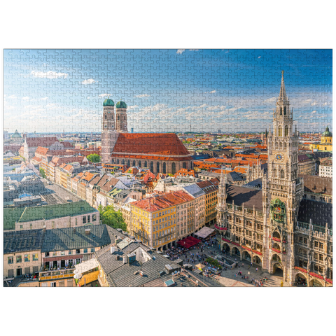 puzzleplate Munich - View of Marienplatz with town hall and Frauenkirche - Bavaria, Germany 1000 Jigsaw Puzzle
