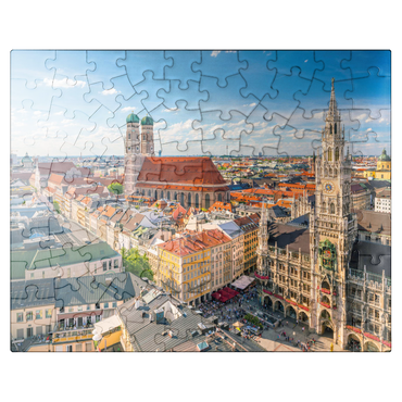 puzzleplate Munich - View of Marienplatz with town hall and Frauenkirche - Bavaria, Germany 100 Jigsaw Puzzle