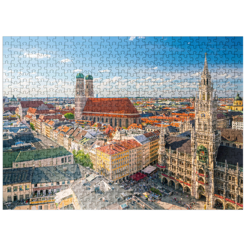 puzzleplate Munich - View of Marienplatz with town hall and Frauenkirche - Bavaria, Germany 500 Jigsaw Puzzle