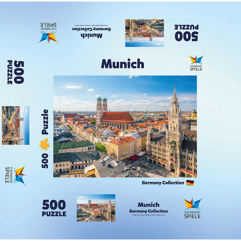 Munich - View of Marienplatz with town hall and Frauenkirche - Bavaria, Germany 500 Jigsaw Puzzle box 3D Modell