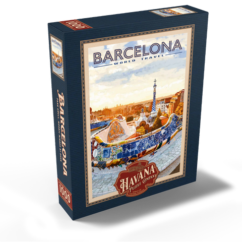 Barcelona, Spain - Park Güell, Mosaic Mirage at Dusk, Vintage Travel Poster 1000 Jigsaw Puzzle box view2