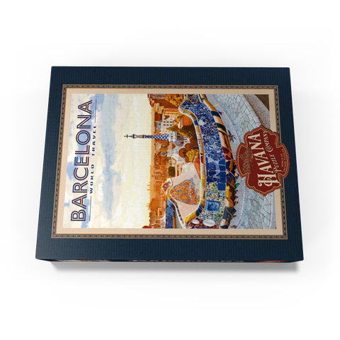 Barcelona, Spain - Park Güell, Mosaic Mirage at Dusk, Vintage Travel Poster 1000 Jigsaw Puzzle box view3