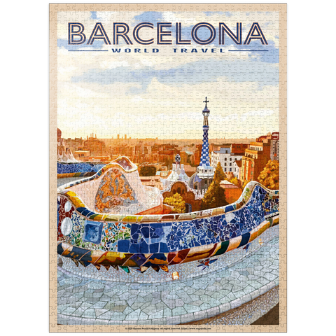 puzzleplate Barcelona, Spain - Park Güell, Mosaic Mirage at Dusk, Vintage Travel Poster 1000 Jigsaw Puzzle