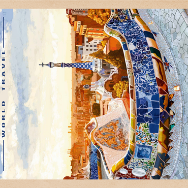 Barcelona, Spain - Park Güell, Mosaic Mirage at Dusk, Vintage Travel Poster 1000 Jigsaw Puzzle 3D Modell