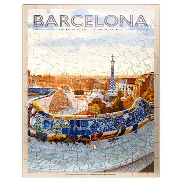 puzzleplate Barcelona, Spain - Park Güell, Mosaic Mirage at Dusk, Vintage Travel Poster 100 Jigsaw Puzzle